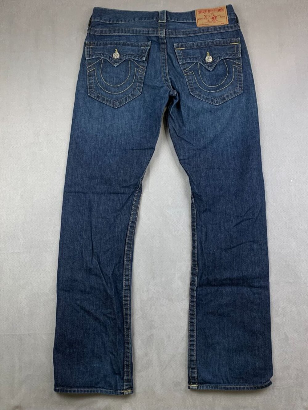 True Religion Mens Pants 31 Blue Jeans Ricky Straight Leg Flap Pockets USA 31x34